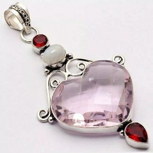 New Morganite, Garnet and Moonstone Silver Pendant.